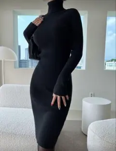 DAZY タートルネック リブニット ボディコン ワンピース