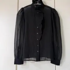 BANANA REPUBLIC フリル長袖ブラウス ブラック XSのサムネイル