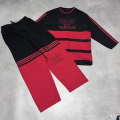 80s adidas セットアップ トレフォイル 赤黒 ジャージ上下 L相当のサムネイル