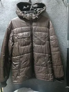 GUブラウンチェック ダウンジャケット フード付き