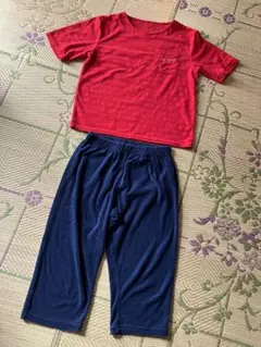 半袖 パジャマ ルームウェア 上下 パイル地 M〜L寸 ボーダー 赤 紺