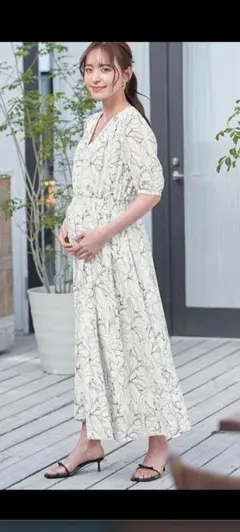 エンジェリーベ　花柄Vネックマキシワンピース 授乳口付き