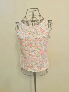 小花柄コットン☆ノースリーブシャツM