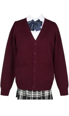 バーガンディ Vネック カーディガン