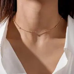 ゴールド ラウンド ビーズ チェーン ネックレス チョーカー 韓国 #C20-3