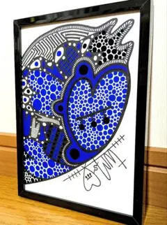 お*む様 ２L額付き　アート　オリジナルアート　イラスト　原画　ペン画　アクリル