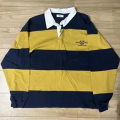 WEGOラガーシャツ M ネイビー/イエロー ストライプ