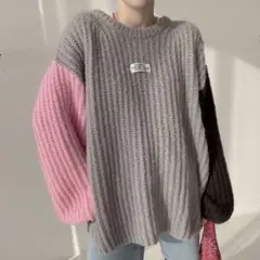 バイカラーニット　切り替えニット　2色ニットルーズニット　韓国　ZARA