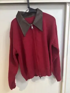 LADY LIKE フェイクレザー切替えダブルジップニットのサムネイル