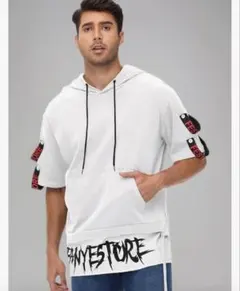 ✨新品✨FANYESTORE メンズ 半袖パーカー ホワイト ストリート