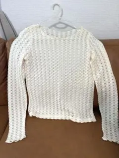 アイボリー レース編み 長袖 トップス Fサイズ