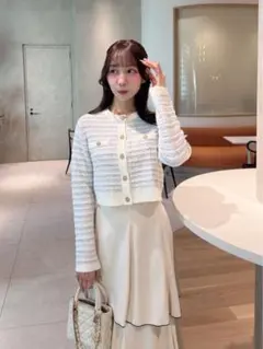 릴리안 캐럿 트위드 니트 가디건
