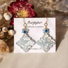 14kgfブルーオパール✖️水晶カービングピアス/イヤリング