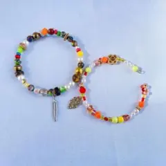 2点セット✨メモリーワイヤービーズブレスレット✨カラフル　レトロ　個性派　古着