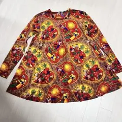 90s KYOKO HIGA ベロア　ハートと太陽のデザイン長袖トップス　派手