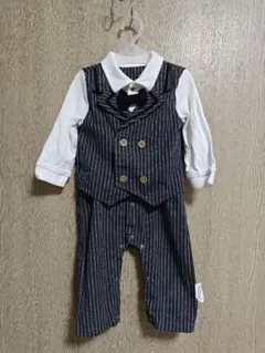 ストライプ タキシード風 ロンパース 長袖 80サイズ