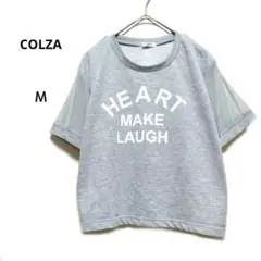 コルザ M グレー ロゴプリント ショート丈Tシャツ シアー袖 綿混のサムネイル