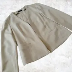 ニューヨーカー　ライトグレー　フックボタン　ノーカラー　ライトジャケット