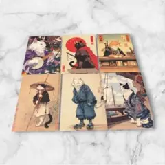 和風 日本画風 浮世絵風 猫　ポストカード 6枚セット　猫グッズ　インテリア