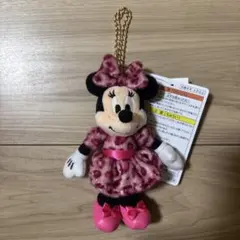 ディズニー　ミニー　ヒョウ柄　ぬいぐるみチャーム　ピンク
