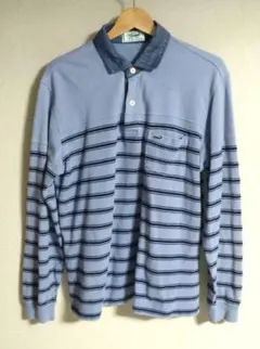 【美品】クロコダイル　メンズ　長袖ポロシャツ　ラガーシャツ　ロゴ刺繍　Lボーダー