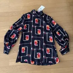 幾何学模様ネイビーブラウス ZARA XS新品