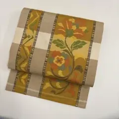 ま*う様 名古屋帯 縞の花唐草 九寸 正絹 AO-6177