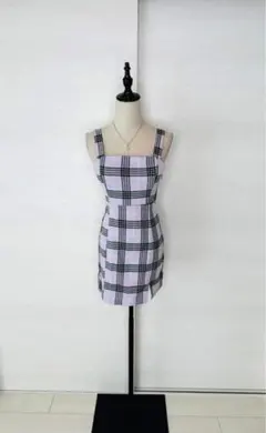 チェック柄ノースリーブミニワンピース / Purple dress