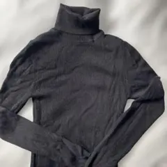無印良品 リブ編みタートルネックセーター M ブラック