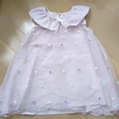 薄紫 ハート刺繍 フリル襟 ワンピース 110
