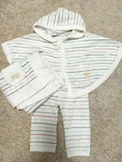 ジェラートピケ ストライプ柄 フード付ポンチョズボン おくるみ