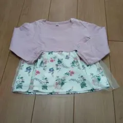 カットソー ピンク 花柄 ドッキング チュール 100