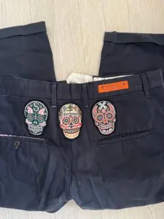 【格安】SASQUATCH fabrix メキシカンスカル　刺繍　チノパンツ L