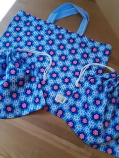 ハンドメイド　レッスンバック　巾着　給食袋　3点セット　花柄
