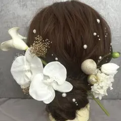 カラーと白胡蝶蘭髪飾り♡成人式卒業式パール和装結婚式　袴　振袖ヘッドドレス前撮り