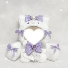 11〜12cm おすわりぬい服 猫耳 紫×白 ちびぐるみ用