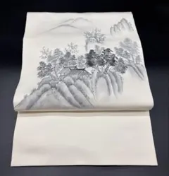 高級　ポリエステル　洒落帯　名古屋帯　風景　落款あり　山脈　406のサムネイル