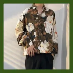 166　セール！Lサイズ　レトロ特大花柄シャツ