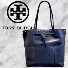 TORY BURCH ネイビー 本革トートバッグ