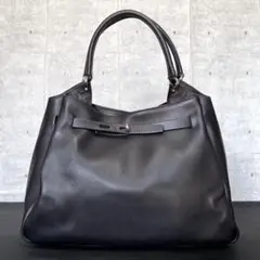 【美品】MAURO GOVERNA BLACK カーフレザー 肩掛けトートバッグ