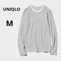 美品 UNIQLO M ソフトリブ ボーダー クルーネックT ロンT 白黒