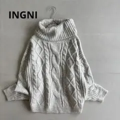 【イング】ニット　セーター　タートルネック　ショート丈　グレー　無地（M）
