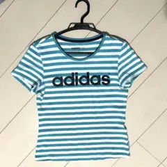 adidas neo ボーダー Tシャツ 半袖　ミントグリーンのサムネイル