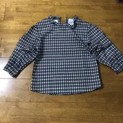 フリル付きチェック柄五分袖シャツ