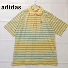 【アディダス】半袖ポロシャツ ボーダー ワンポイント刺繍 ロゴボタンゴルフシャツ