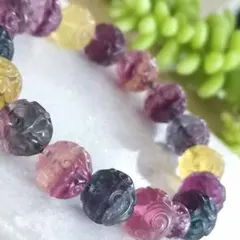 一点物✨天然石 パープルフローライト 回紋彫り ブレスレット 濃厚発色 