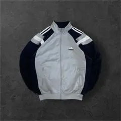 00s adidasトラックジャケットオーバーサイズグレー×ネイビーバックロゴ