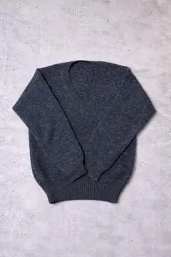 Vネックニット セーター グレー 無地 シンプル 古着 メンズ レディース 秋冬