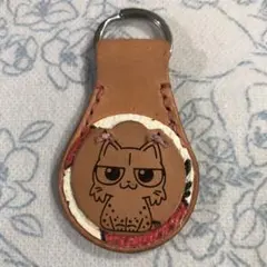 猫イラスト 本革キーホルダー