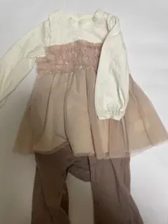 ブランシェス　ベージュ　ロンパース チュール　スカート付き 80